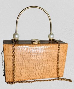 Croc Embossed Box Bag with Chain (Crocodile Yellow)