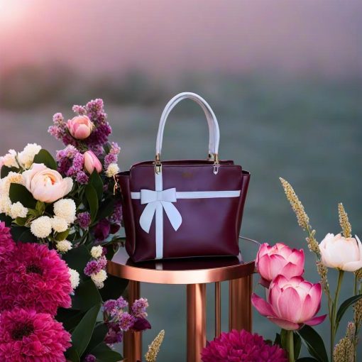 Maroon Leather Elegance with White Blossoms