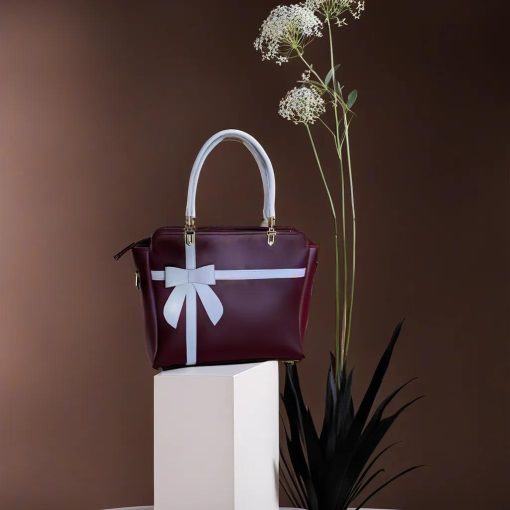 Maroon Leather Elegance with White Blossoms