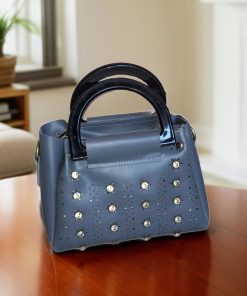 Dark Grey & White Stone Handbag with Sleek Black