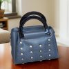 Dark Grey & White Stone Handbag with Sleek Black