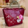 Gold-Handled Maroon Pearl Blood Red Clutch