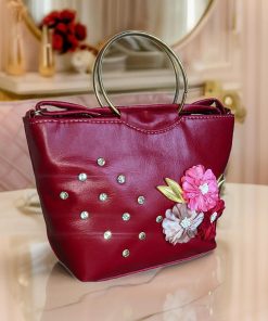 Gold-Handled Maroon Pearl Blood Red Clutch