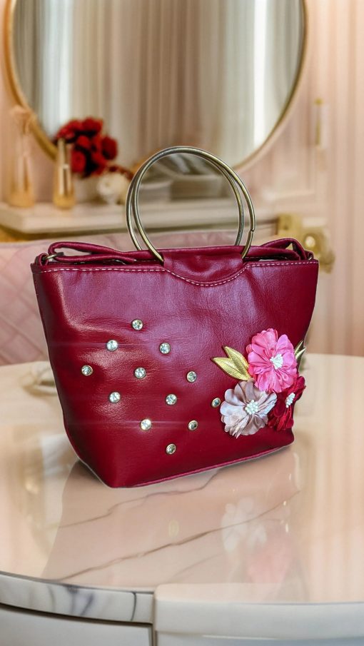 Gold-Handled Maroon Pearl Blood Red Clutch