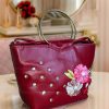 Gold-Handled Maroon Pearl Blood Red Clutch