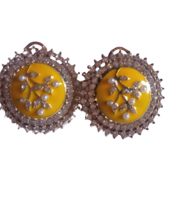 Gold Plated Yellow Kundan Pearl CZ Earrings