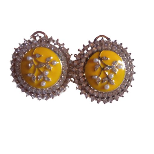 Gold Plated Yellow Kundan Pearl CZ Earrings